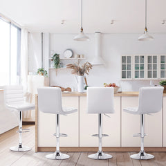 Artiss Set of 4 PU Leather Lined Pattern Bar Stools- White and Chrome
