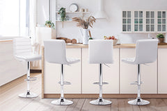 Artiss Set of 4 PU Leather Lined Pattern Bar Stools- White and Chrome