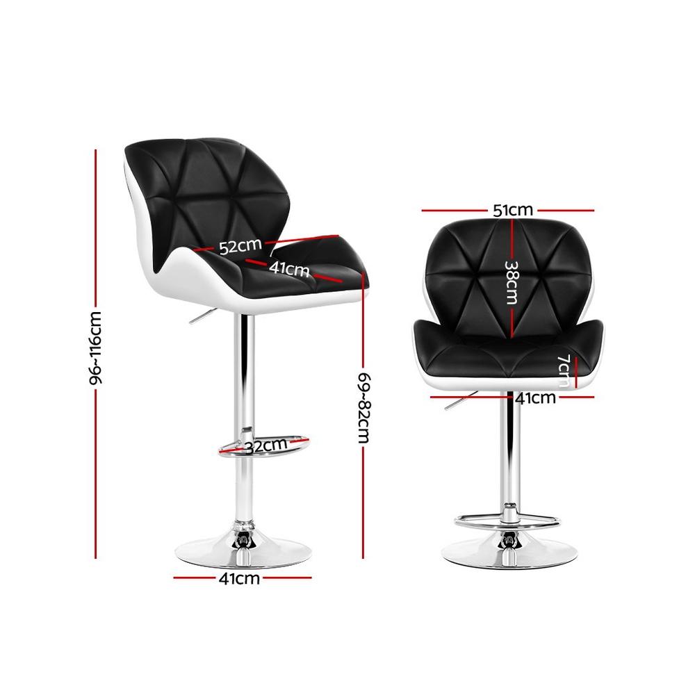 Artiss 2x Bar Stools Gas Lift Padded Leather Black & White