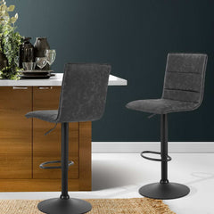 Artiss 2x Bar Stools Gas Lift Vintage Leather Grey