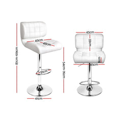 Artiss 2x Bar Stools Gas Lift Leather Padded White