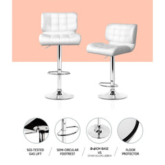 Artiss 2x Bar Stools Gas Lift Leather Padded White