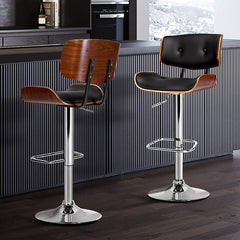 Artiss Set of 2 Wooden Gas Lift Bar Stools - Black and Chrome