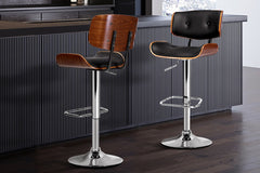 Artiss Set of 2 Wooden Gas Lift Bar Stools - Black and Chrome