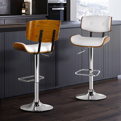 Artiss Set of 2 Wooden Gas Lift Bar Stool - White and Chrome