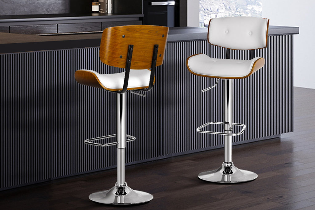 Artiss Set of 2 Wooden Gas Lift Bar Stool - White and Chrome