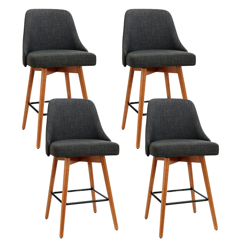 Artiss Set of 4 Wooden Fabric Bar Stools Square Footrest - Charcoal