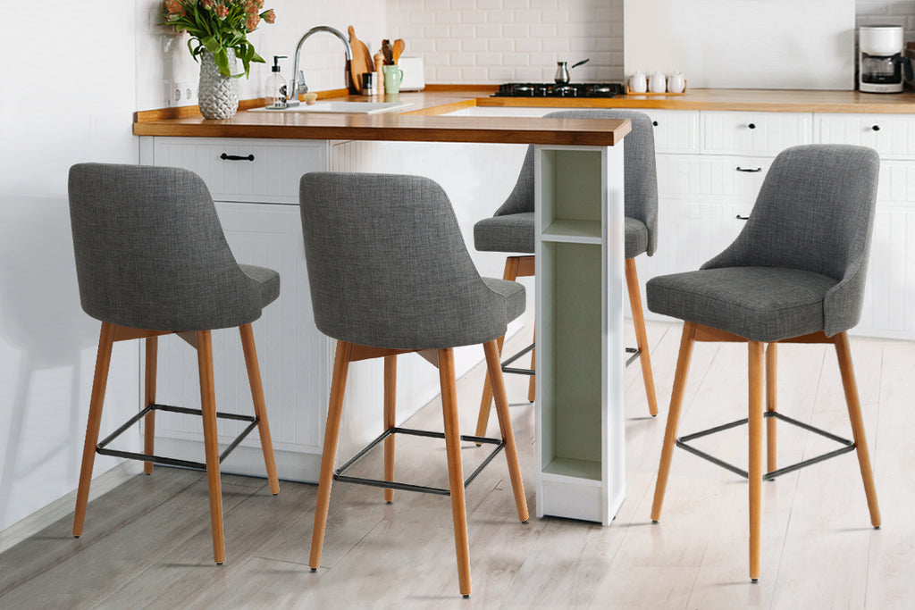 Artiss Set of 4 Wooden Fabric Bar Stools Square Footrest - Charcoal
