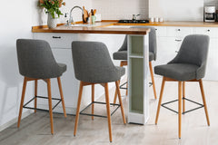 Artiss Set of 4 Wooden Fabric Bar Stools Square Footrest - Charcoal
