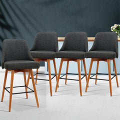 Artiss Set of 4 Wooden Fabric Bar Stools Square Footrest - Charcoal