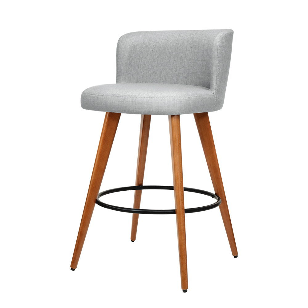 Artiss 2x Bar Stools Linen Padded Wooden Grey