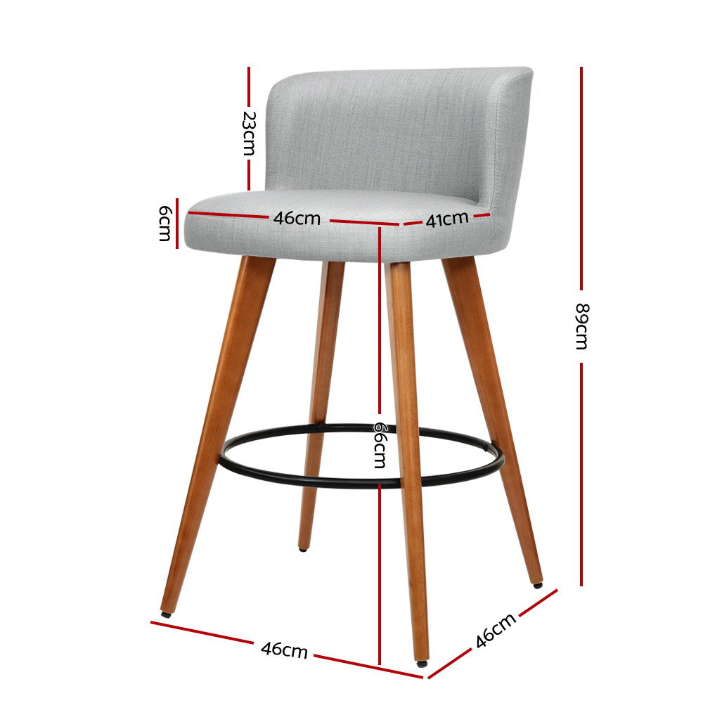 Artiss 2x Bar Stools Linen Padded Wooden Grey