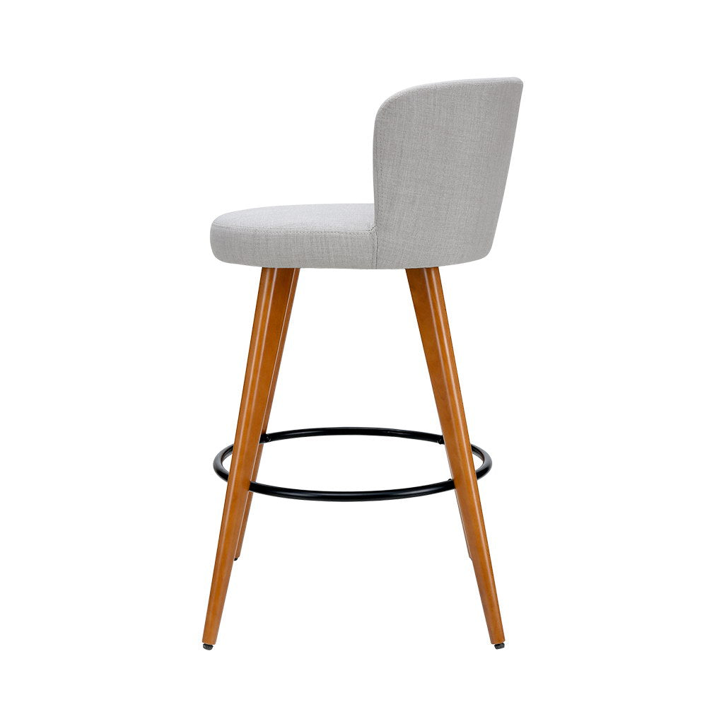 Artiss 2x Bar Stools Linen Padded Wooden Grey