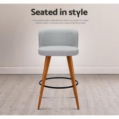 Artiss 2x Bar Stools Linen Padded Wooden Grey