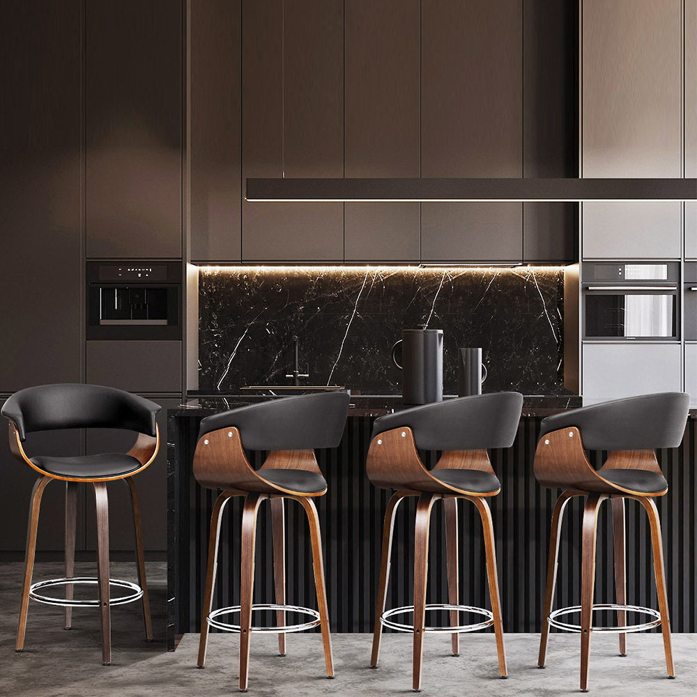 Artiss Set of 4 Swivel PU Leather Bar Stool - Wood and Black