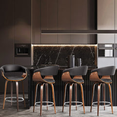 Artiss Set of 4 Swivel PU Leather Bar Stool - Wood and Black