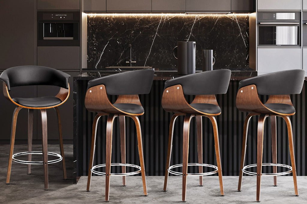 Artiss Set of 4 Swivel PU Leather Bar Stool - Wood and Black