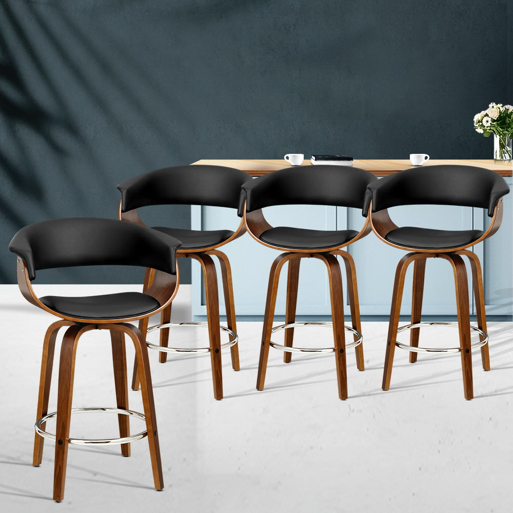 Artiss Set of 4 Swivel PU Leather Bar Stool - Wood and Black