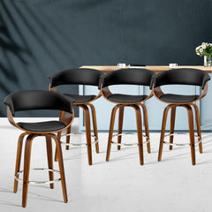 Artiss Set of 4 Swivel PU Leather Bar Stool - Wood and Black