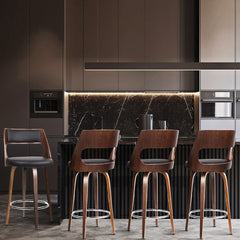 Artiss Set of 4 Wooden Bar Stools PU Leather - Black and Wood