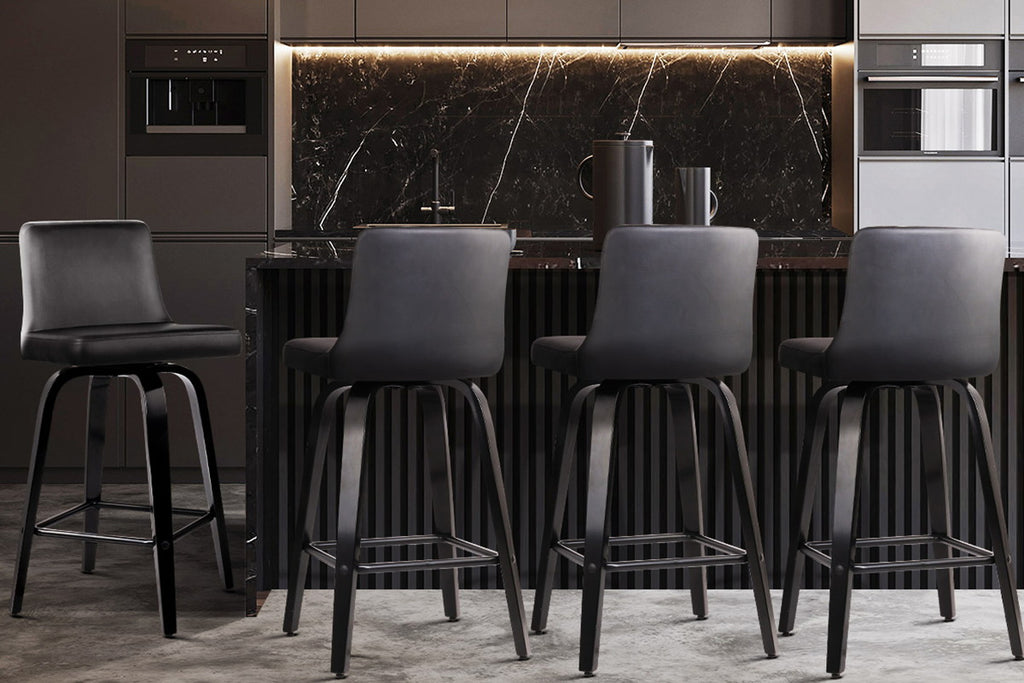 Artiss Set of 4 Wooden PU Leather Bar Stool - Black