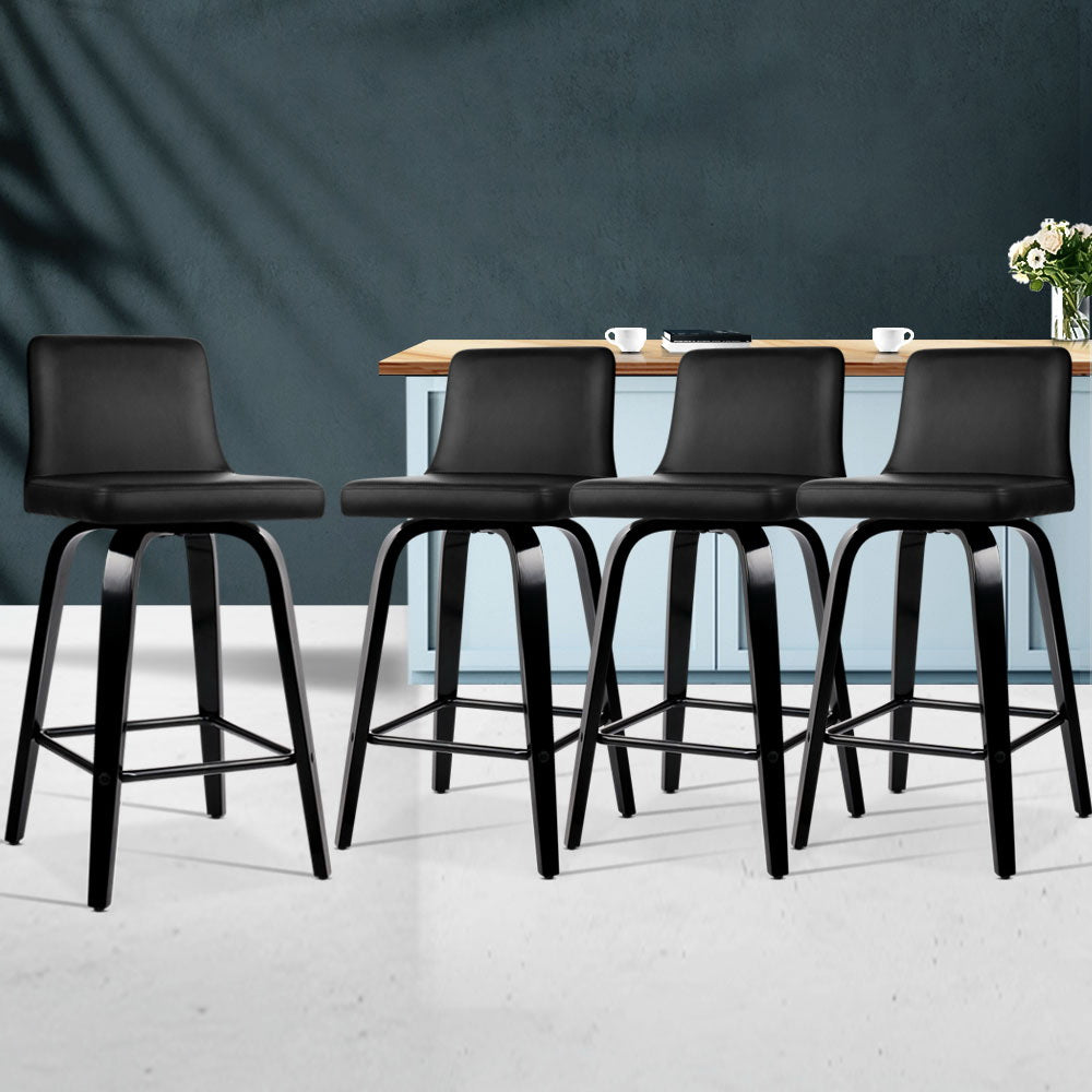 Artiss Set of 4 Wooden PU Leather Bar Stool - Black