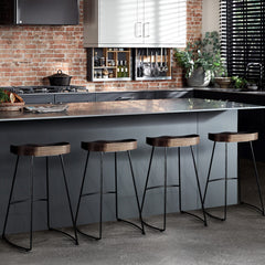 Artiss Set of 4 Elm Wood Backless Bar Stools 75cm - Black