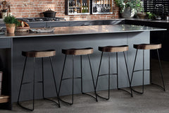 Artiss Set of 4 Elm Wood Backless Bar Stools 75cm - Black