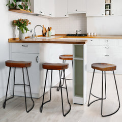 Artiss Set of 4 Elm Wood Backless Bar Stools 75cm - Black