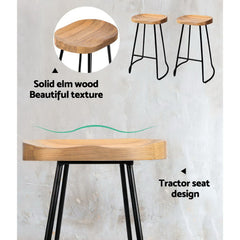 Artiss 2x Bar Stools Tractor Seat 65cm Wooden