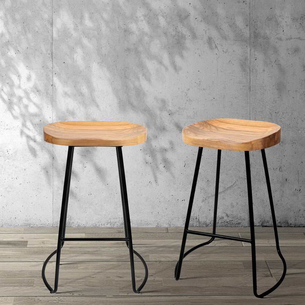 Artiss 2x Bar Stools Tractor Seat 65cm Wooden