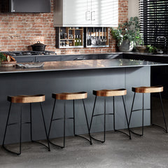 Artiss Set of 4 Elm Wood Backless Bar Stools 65cm - Black and Light Natural