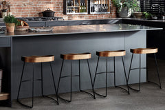 Artiss Set of 4 Elm Wood Backless Bar Stools 65cm - Black and Light Natural