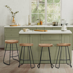 Artiss Set of 4 Elm Wood Backless Bar Stools 65cm - Black and Light Natural