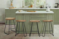 Artiss Set of 4 Elm Wood Backless Bar Stools 65cm - Black and Light Natural
