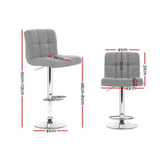 Artiss 2x Bar Stools Fabric Gas Lift Grey