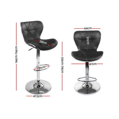 Artiss 2x Bar Stools Gas Lift Leather Seat Black
