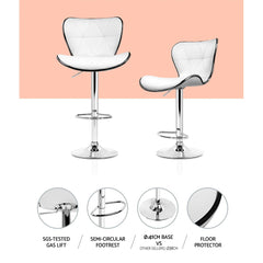 Artiss 2x Bar Stools Gas Lift Leather Seat White