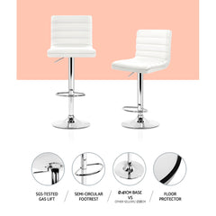 Artiss 2x Bar Stools Padded Leather Gas Lift White