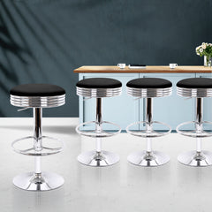 Artiss Set of 4 PU Leather Backless Bar Stools - Black and Chrome