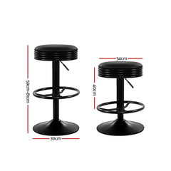 Artiss 2x Bar Stools Leather Padded Gas Lift Black
