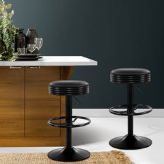 Artiss 2x Bar Stools Leather Padded Gas Lift Black