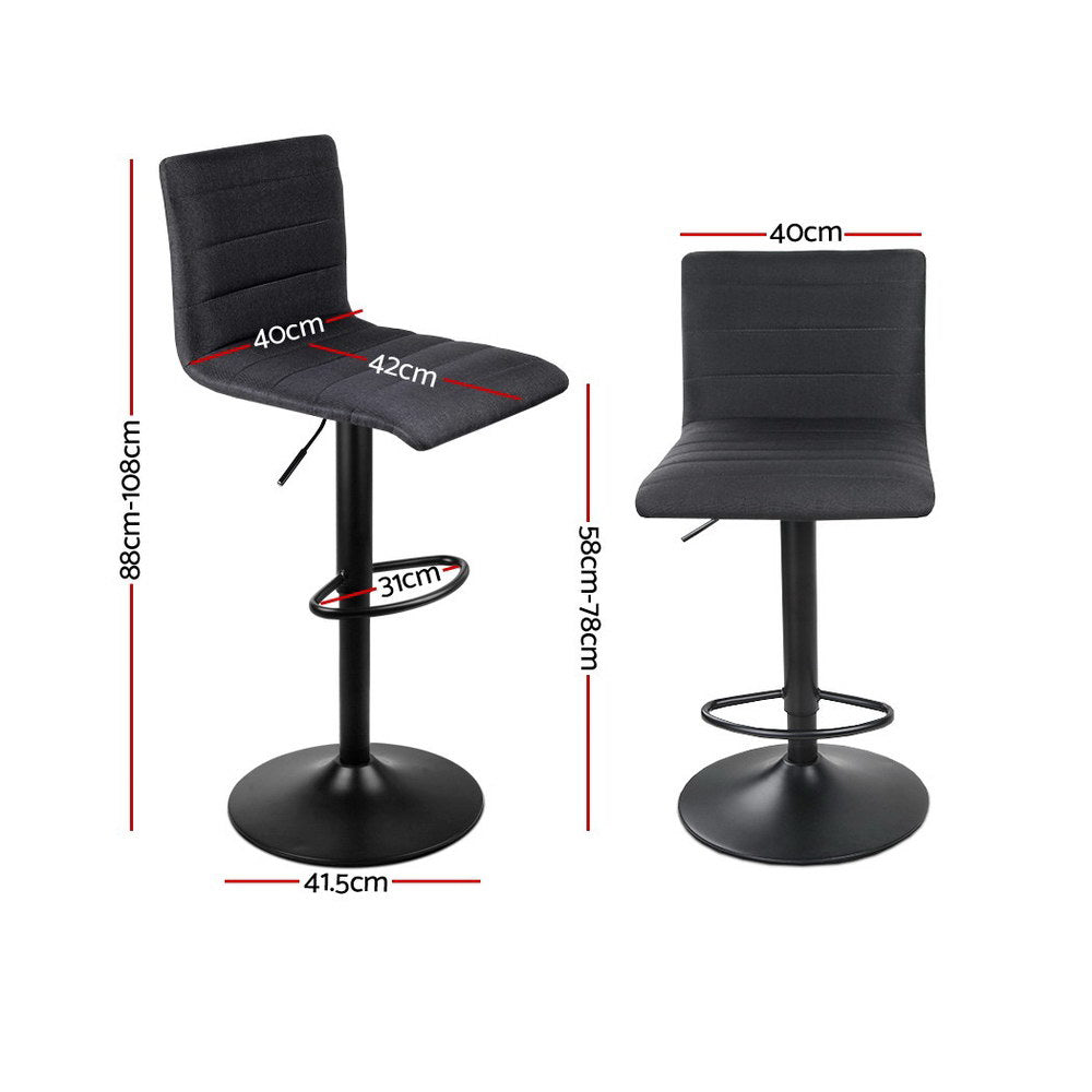 Artiss 2x Bar Stools Gas Lift Linen Fabric Black