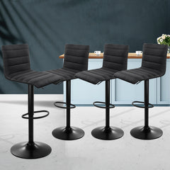Artiss Set of 4 Faux Linen Bar Stools - Black