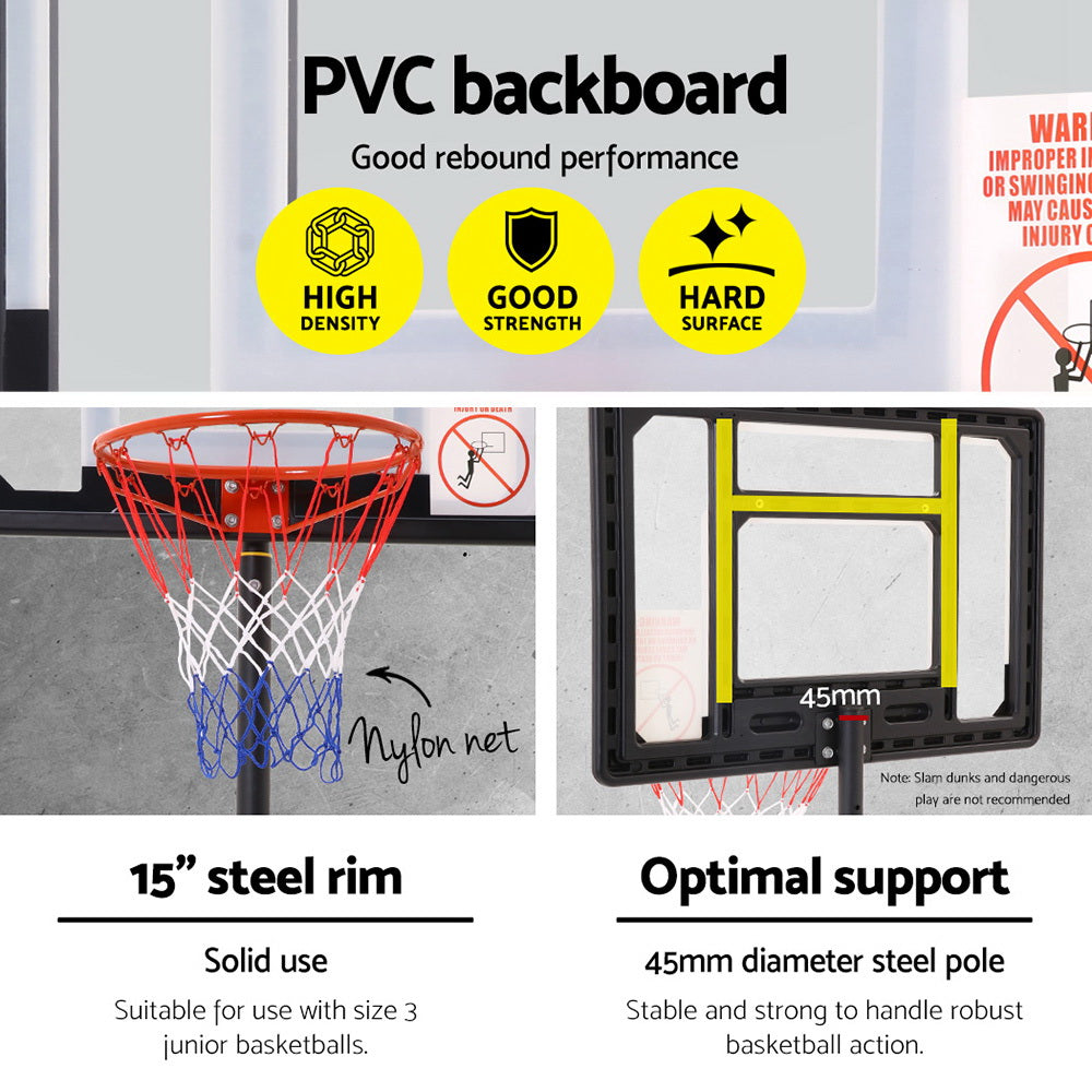 Everfit 2.1M Basketball Hoop Stand System Adjustable Portable Pro Kids Clear