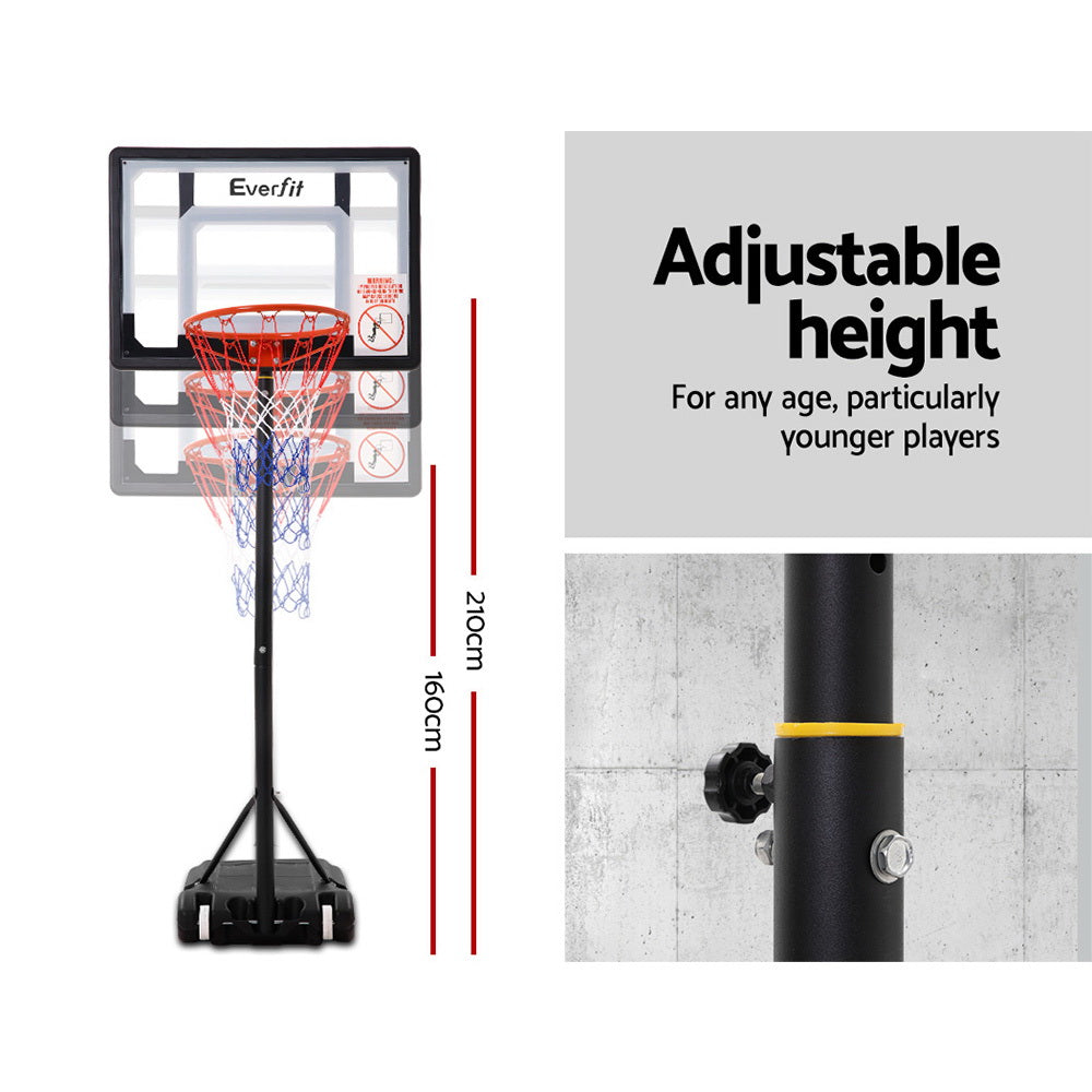 Everfit 2.1M Basketball Hoop Stand System Adjustable Portable Pro Kids Clear
