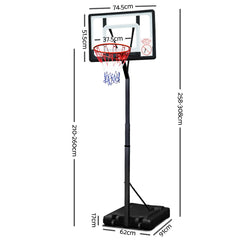 Everfit 2.6M Basketball Hoop Stand System Adjustable Portable Pro Kids Clear