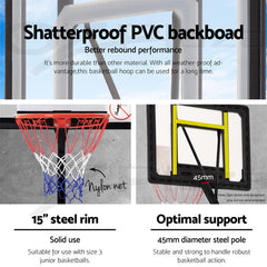 Everfit 2.6M Basketball Hoop Stand System Adjustable Portable Pro Kids Clear
