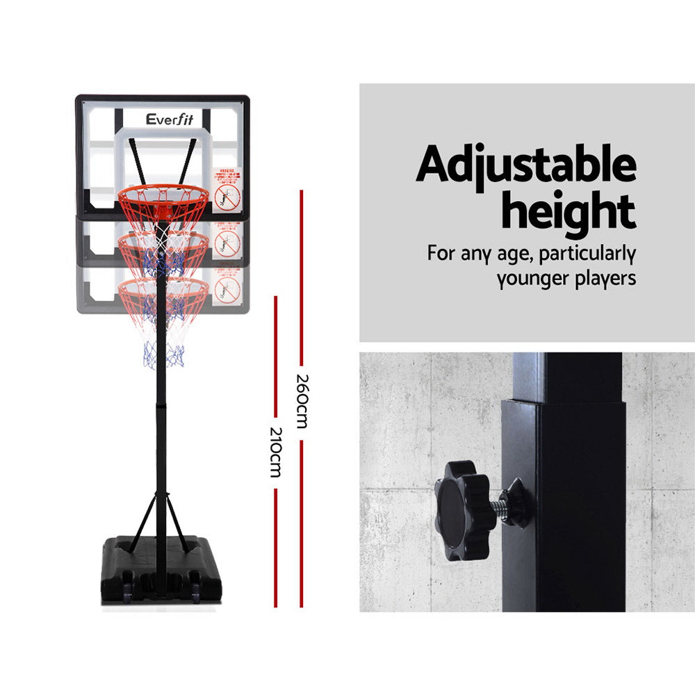 Everfit 2.6M Basketball Hoop Stand System Adjustable Portable Pro Kids Clear