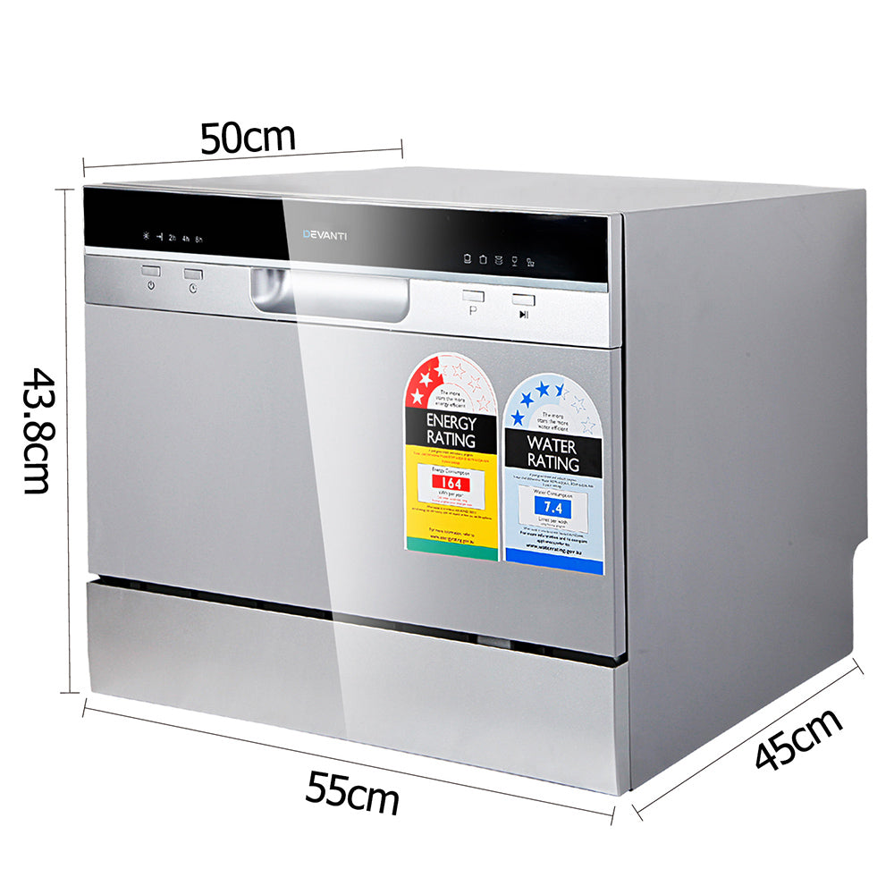 Devanti 6 Place Settings Benchtop Dishwasher Sliver